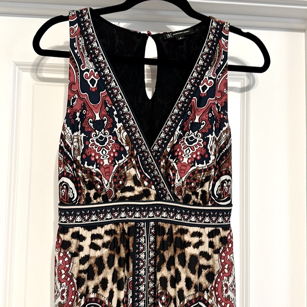 INC International Concepts Navy and Red Paisley Maxi Dress